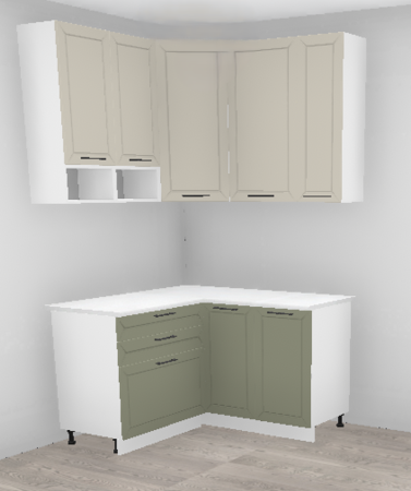 Кухня угловая Кельн Премьер Софт айвори / Софт лайт хаки 1,4 * 1,4 м (2005)