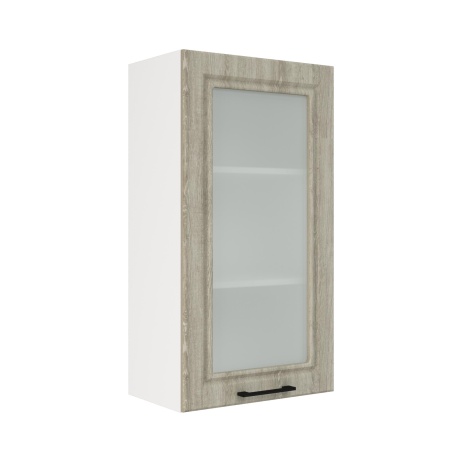 Шкаф верхний со стеклом (премьер) ШВС 500Н Корпус: ЛДСП белый 16мм; фасад: фрезеровка Барселона, МДФ седой клен 16мм