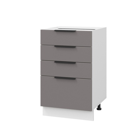 Шкаф нижний с ящиками ШНЯ 500 Корпус: ЛДСП белый 16мм; фасад: фрезеровка Оливия, МДФ моно брауни 16 мм