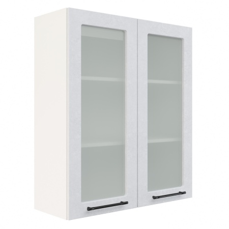 Шкаф верхний со стеклом (премьер) ШВС 800Н Корпус: ЛДСП белый 16мм; фасад: фрезеровка Нувель, МДФ бетон белый 16мм