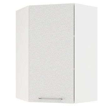 Шкаф верхний угловой (премьер)  ШВУ 600Н Корпус: ЛДСП белый 16мм; фасад: фрезеровка Олива, МДФ металлик белый 16мм