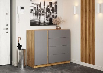 БОСТОН Комод КМ-001 (ЛДСП Комплект) Корпус - Дуб Крафт золотой  Фасад ЛДСП - Серый Шифер
