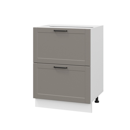 Шкаф нижний с ящиками ШНГ2Я 600 Корпус: ЛДСП белый 16мм; фасад: фрезеровка Диада, МДФ лофт кварц 16 мм