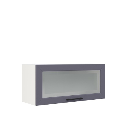 Шкаф верхний горизонтальный со стеклом ШВГС 800 Корпус: ЛДСП белый 16мм; фасад: фрезеровка Кельн, МДФ софт маренго 16 мм