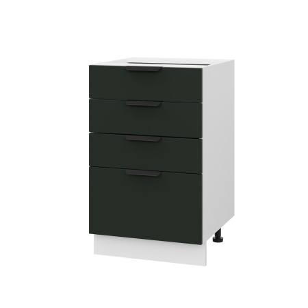 Шкаф нижний с ящиками ШНЯ 500 Корпус: ЛДСП белый 16мм; фасад: фрезеровка Норд, МДФ софт пихтовый зеленый 16 мм