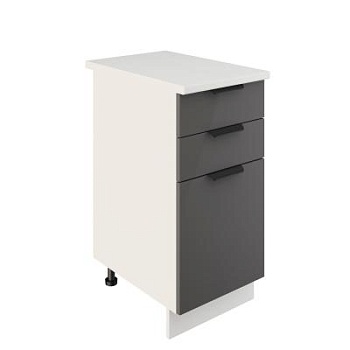 Шкаф нижний с ящиками ШН3Я 400 Корпус: ЛДСП белый 16мм; фасад: фрезеровка Норд, МДФ софт маренго 16 мм