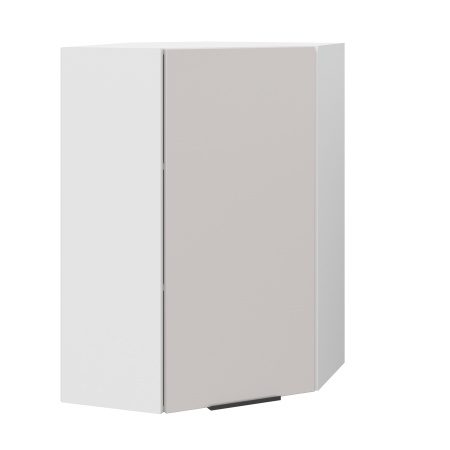 Шкаф верхний угловой (премьер)  ШВУ 600Н Корпус: ЛДСП белый 16мм; фасад: фрезеровка Оливия, МДФ моно керамика 16 мм