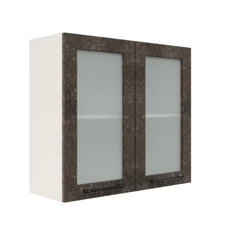 Шкаф верхний со стеклом ШВС 800 Корпус: ЛДСП белый 16мм; фасад: фрезеровка Нувель, МДФ бетон коричневый 16мм Шкаф верхний со стеклом ШВС 800 Корпус: ЛДСП белый 16мм; фасад: фрезеровка Нувель, МДФ бетон коричневый 16мм