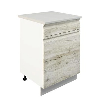 Шкаф нижний с ящиком ШН1Я 600 Корпус: ЛДСП белый 16мм; фасад: фрезеровка Бруклин, МДФ клен скандинавский 16мм