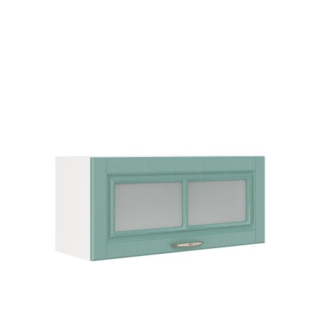 Шкаф верхний горизонтальный со стеклом ШВГС 800 Корпус: ЛДСП белый 16мм; фасад: фрезеровка Лондон, МДФ дуб изумруд 16мм