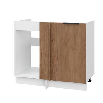 Шкаф нижний угловой  ШНУП 1000 Корпус: ЛДСП белый 16мм; фасад: фрезеровка Оливия, ЛДСП дуб крафт табачный 16 мм