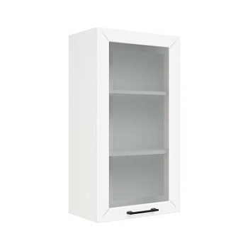 Шкаф верхний со стеклом (премьер) ШВС 500Н Корпус: ЛДСП белый 16мм; фасад: фрезеровка Кельн, МДФ софт даймонд 16мм