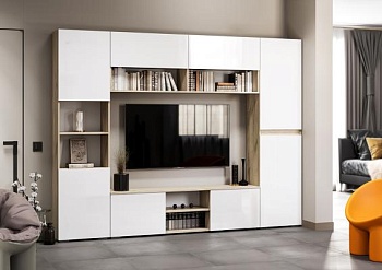 Модульная гостиная Вирола Дуб крафт серый / Глянец белый