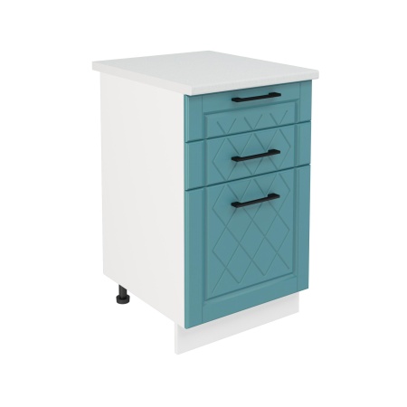 Шкаф нижний с ящиками ШН3Я 500 Корпус: ЛДСП белый 16мм; фасад: фрезеровка Барселона, МДФ морское дерево 16мм