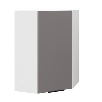 Шкаф верхний угловой (премьер)  ШВУ 600Н Корпус: ЛДСП белый 16мм; фасад: фрезеровка Оливия, МДФ моно брауни 16 мм