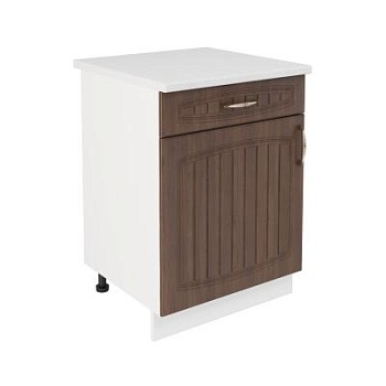 Шкаф нижний с ящиком ШН1Я 600 Корпус: ЛДСП белый 16мм; фасад: фрезеровка Гренада, МДФ бразильский орех 16мм