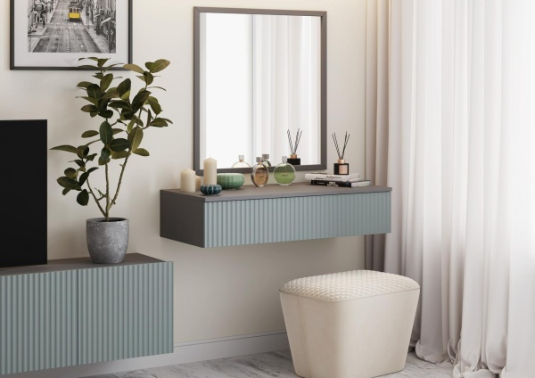 СКАНДИ Тумба консольная ТМ-001 (МДФ) Корпус - Серый Шифер  Фасад МДФ - матовая Грин Грей Софт