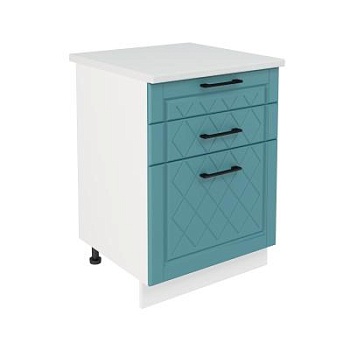 Шкаф нижний с ящиками ШН3Я 600 Корпус: ЛДСП белый 16мм; фасад: фрезеровка Барселона, МДФ морское дерево 16мм