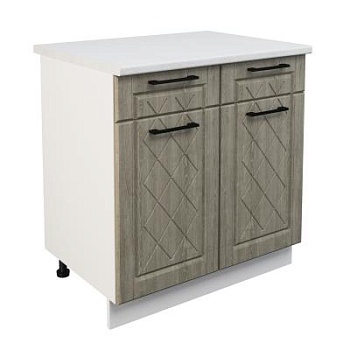 Шкаф нижний с ящиками ШН2Я 800 Корпус: ЛДСП белый 16мм; фасад: фрезеровка Барселона, МДФ седой клен 16мм