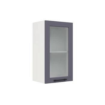 Шкаф верхний со стеклом ШВС 400 Корпус: ЛДСП белый 16мм; фасад: фрезеровка Кельн, МДФ софт смок 16мм