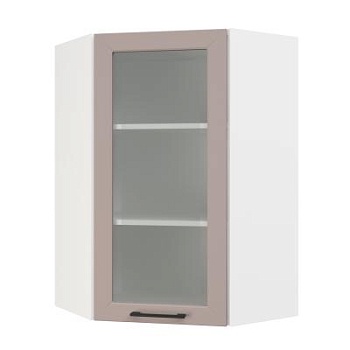 Шкаф верхний угловой (премьер)  ШВУС 600Н Корпус: ЛДСП белый 16мм; фасад: фрезеровка Кельн, МДФ софт тоффи 16мм