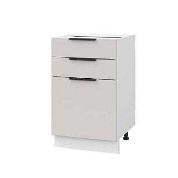 Шкаф нижний с ящиками ШН3Я 500 Корпус: ЛДСП белый 16мм; фасад: фрезеровка Оливия, МДФ моно керамика 16 мм