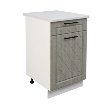 Шкаф нижний с ящиком ШН1Я 500 Корпус: ЛДСП белый 16мм; фасад: фрезеровка Барселона, МДФ седой клен 16мм