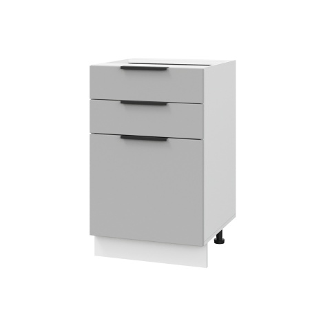 Шкаф нижний с ящиками ШН3Я 500 Корпус: ЛДСП белый 16мм; фасад: фрезеровка Оливия, ЛДСП серый софт 16 мм
