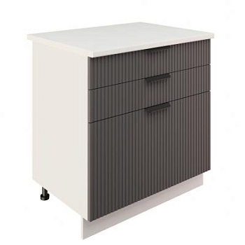 Шкаф нижний с ящиками ШН3Я 800 Корпус: ЛДСП белый 16мм; фасад: фрезеровка Норд Line, МДФ софт смок 16 мм