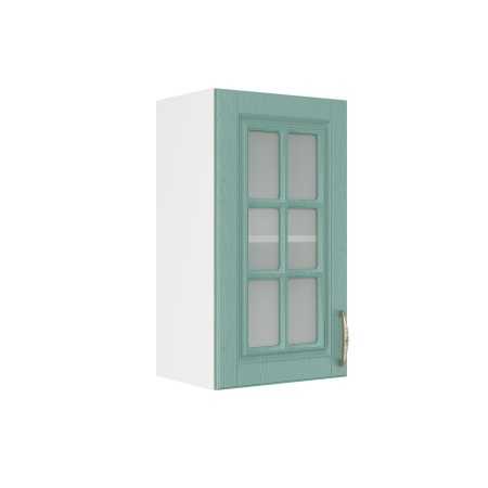 Шкаф верхний со стеклом ШВС 400 Корпус: ЛДСП белый 16мм; фасад: фрезеровка Лондон, МДФ дуб изумруд 16мм