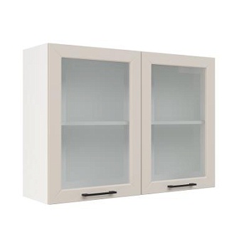 Шкаф верхний со стеклом ШВС 1000 Корпус: ЛДСП белый 16мм; фасад: фрезеровка Кельн, МДФ софт бланж 16мм