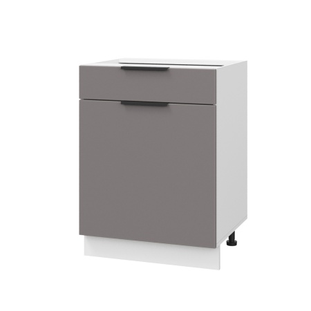 Шкаф нижний с ящиком ШН1Я 600 Корпус: ЛДСП белый 16мм; фасад: фрезеровка Оливия, МДФ моно брауни 16 мм