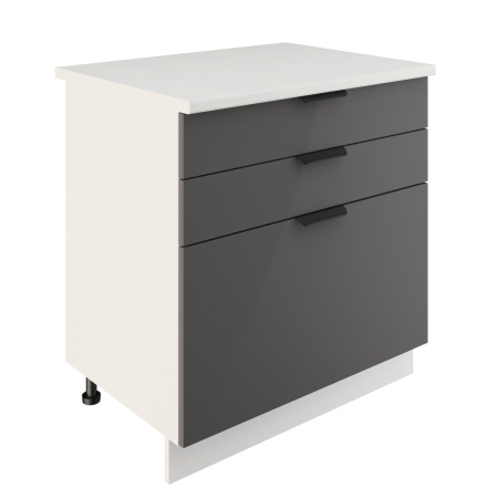 Шкаф нижний с ящиками ШН3Я 800 Корпус: ЛДСП белый 16мм; фасад: фрезеровка Норд, МДФ софт смок 16 мм