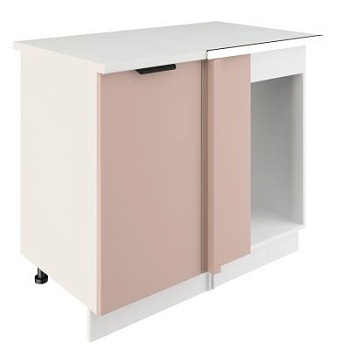 Шкаф нижний угловой  ШНУП 1000 Корпус: ЛДСП белый 16мм; фасад: фрезеровка Норд, МДФ софт какао 16 мм