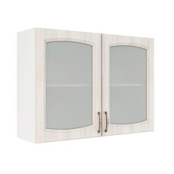 Шкаф верхний со стеклом ШВС 1000 Корпус: ЛДСП белый 16мм; фасад: фрезеровка Гренада, МДФ сандал 16мм