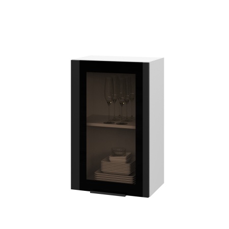 Шкаф верхний со стеклом ШВС 450 Корпус: ЛДСП белый фасад: фрезеровка Оливия, МДФ Оливия_софт черный