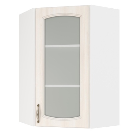 Шкаф верхний угловой (премьер)  ШВУС 600Н Корпус: ЛДСП белый 16мм; фасад: фрезеровка Гренада, МДФ сандал 16мм