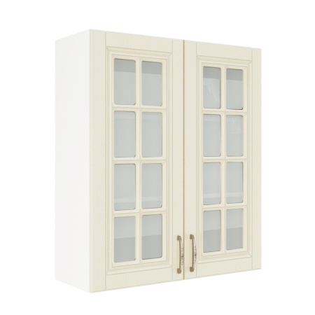 Шкаф верхний со стеклом (премьер) ШВС 800Н Корпус: ЛДСП белый 16мм; фасад: фрезеровка Лондон, МДФ дуб крем 16мм