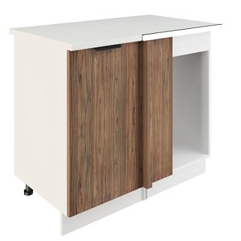 Шкаф нижний угловой  ШНУП 1000 Корпус: ЛДСП белый 16мм; фасад: фрезеровка Норд, МДФ орех канадский 16 мм