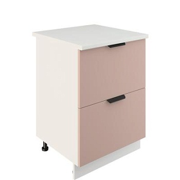 Шкаф нижний с ящиками ШНГ2Я 600 Корпус: ЛДСП белый 16мм; фасад: фрезеровка Норд, МДФ софт латте 16 мм