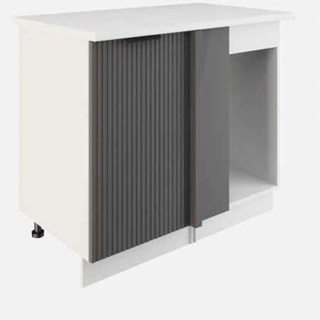 Шкаф нижний угловой  ШНУП 1000 Корпус: ЛДСП белый 16мм; фасад: фрезеровка Норд Line, МДФ софт маренго 16 мм