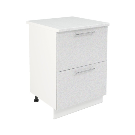 Шкаф нижний с ящиками ШНГ2Я 600 Корпус: ЛДСП белый 16мм; фасад: фрезеровка Олива, МДФ металлик белый 16мм