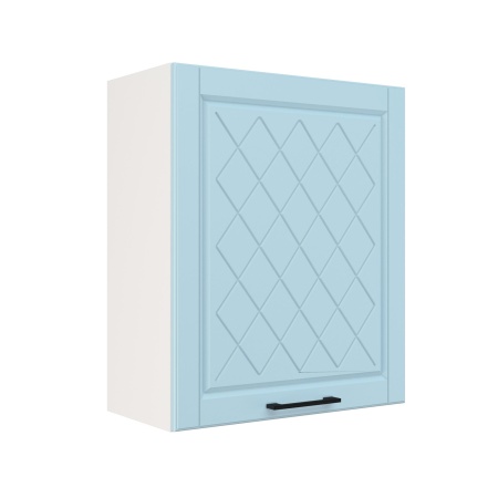 Шкаф верхний ШВ 600-1 Корпус: ЛДСП белый 16мм; фасад: фрезеровка Барселона, МДФ голубой тик 16мм