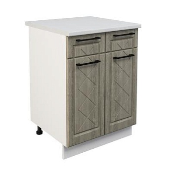 Шкаф нижний с ящиками ШН2Я 600 Корпус: ЛДСП белый 16мм; фасад: фрезеровка Барселона, МДФ седой клен 16мм