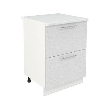 Шкаф нижний с ящиками ШНГ2Я 600 Корпус: ЛДСП белый 16мм; фасад: фрезеровка Олива, МДФ металлик белый 16мм