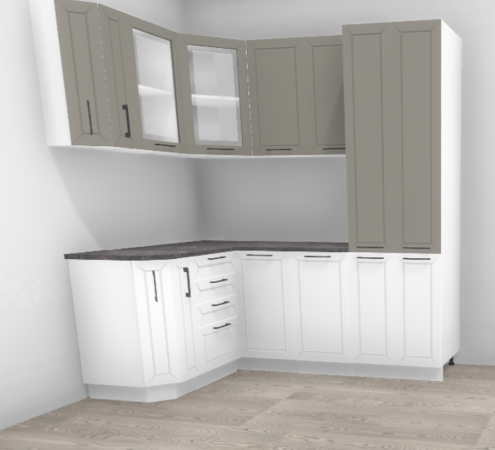 Кухня угловая Кельн Софт тоффи / Софт пломбир  1,46*1,4 м + пенал 600 закрытый