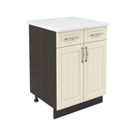 Шкаф нижний с ящиками ШН2Я 600 Корпус: ЛДСП венге 16мм; фасад: фрезеровка Лондон, МДФ дуб крем 16мм