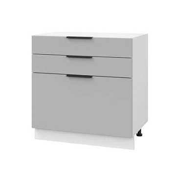 Шкаф нижний с ящиками ШН3Я 800 Корпус: ЛДСП белый 16мм; фасад: фрезеровка Оливия, ЛДСП серый софт 16 мм