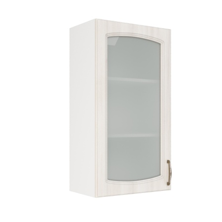 Шкаф верхний со стеклом (премьер) ШВС 500Н Корпус: ЛДСП белый 16мм; фасад: фрезеровка Гренада, МДФ сандал 16мм