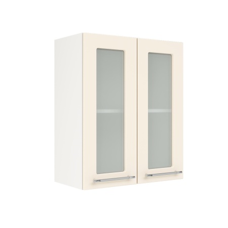 Шкаф верхний со стеклом ШВС 600 Корпус: ЛДСП белый 16мм; фасад: фрезеровка Олива, МДФ глянец ваниль 16мм